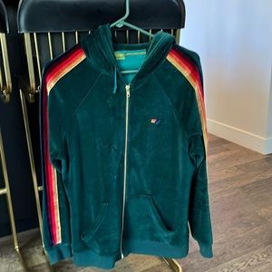 Aviator Nation Teal Hoodie with Rainbow Stripes